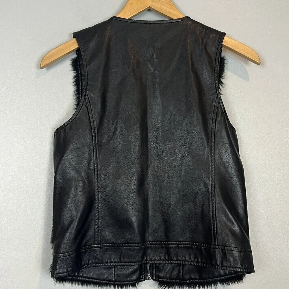 Vince Black Faux Fur Vest Size Girls Large Zipper Front Mafia Wife